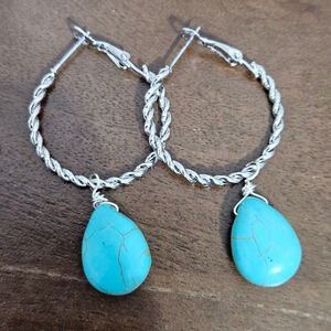 Hypoallergenic Teardrop Turquoise Stone Hoops